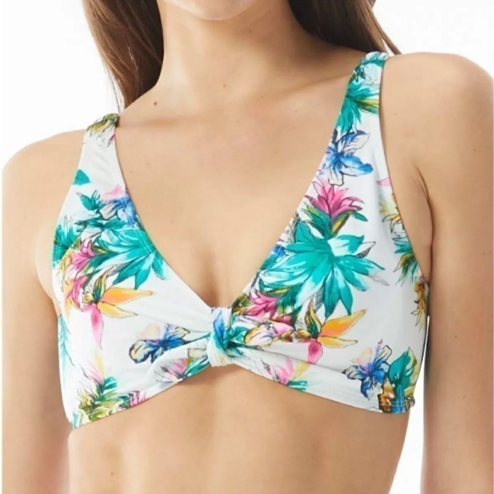 SUNDAZED Harper Printed Tie Bikini Top, swimwear, swimming suit multi, New 34DD